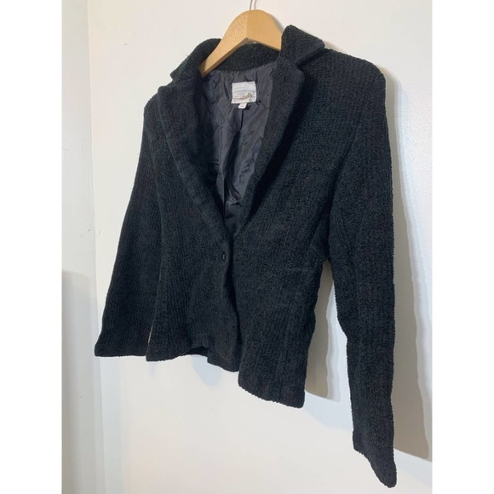 EUC Vintage Fashion Bug Acrylic Polyester Blend Super Soft Woven Black Blazer